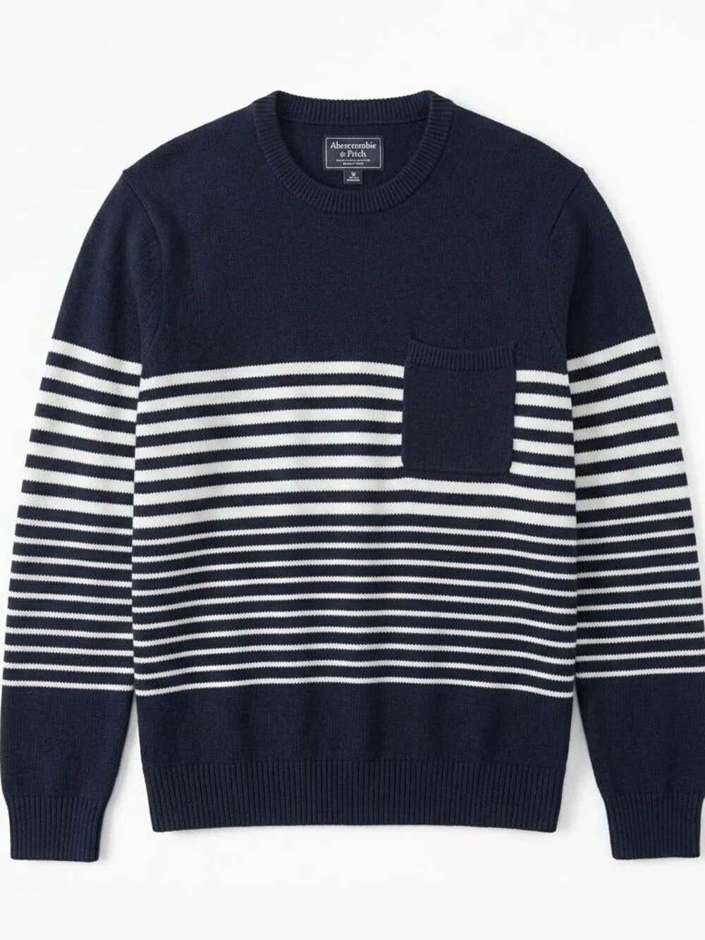 Abercrombie & Fitch Men L Navy White Striped Sweater Cotton Linen Coastal Preppy